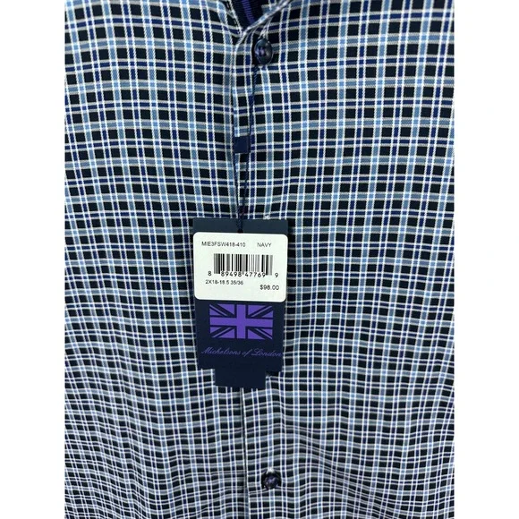 Michelsons of London Shirt Men's Regular Fit Blue Plaid Cuff Dress Shirt XXL New
